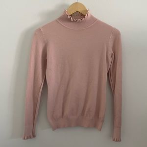 Pink lettuce edge lightweight turtleneck sweater